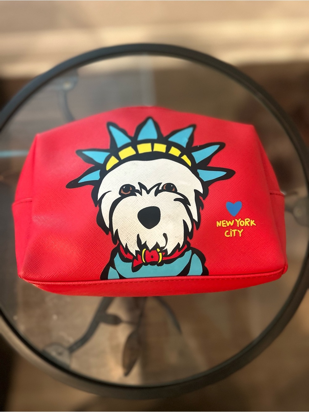 Marc Tetro Red  Pouch with Statue of Liberty Dog Graphic